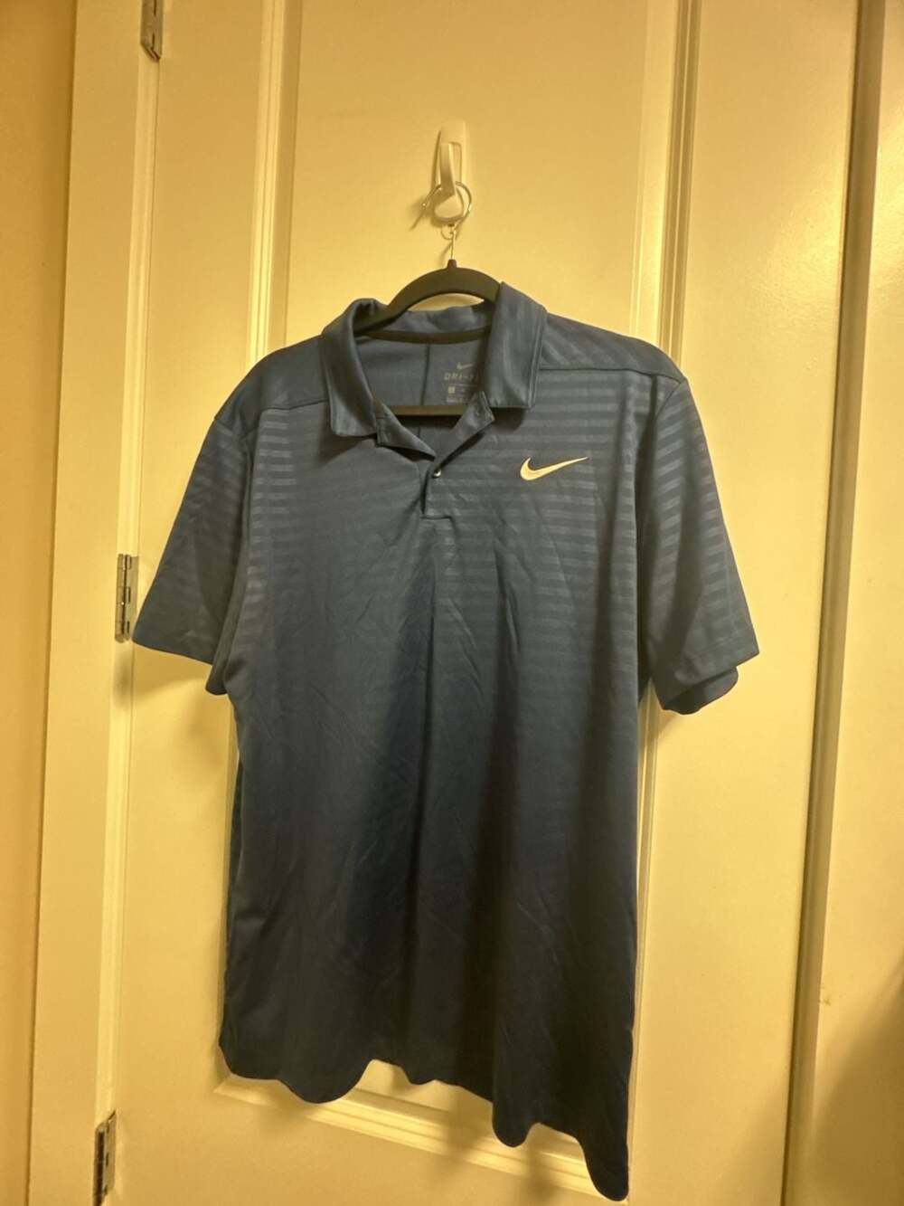 Nike Dri-Fit Mens Golf Polo Size L Blue Striped Polyester